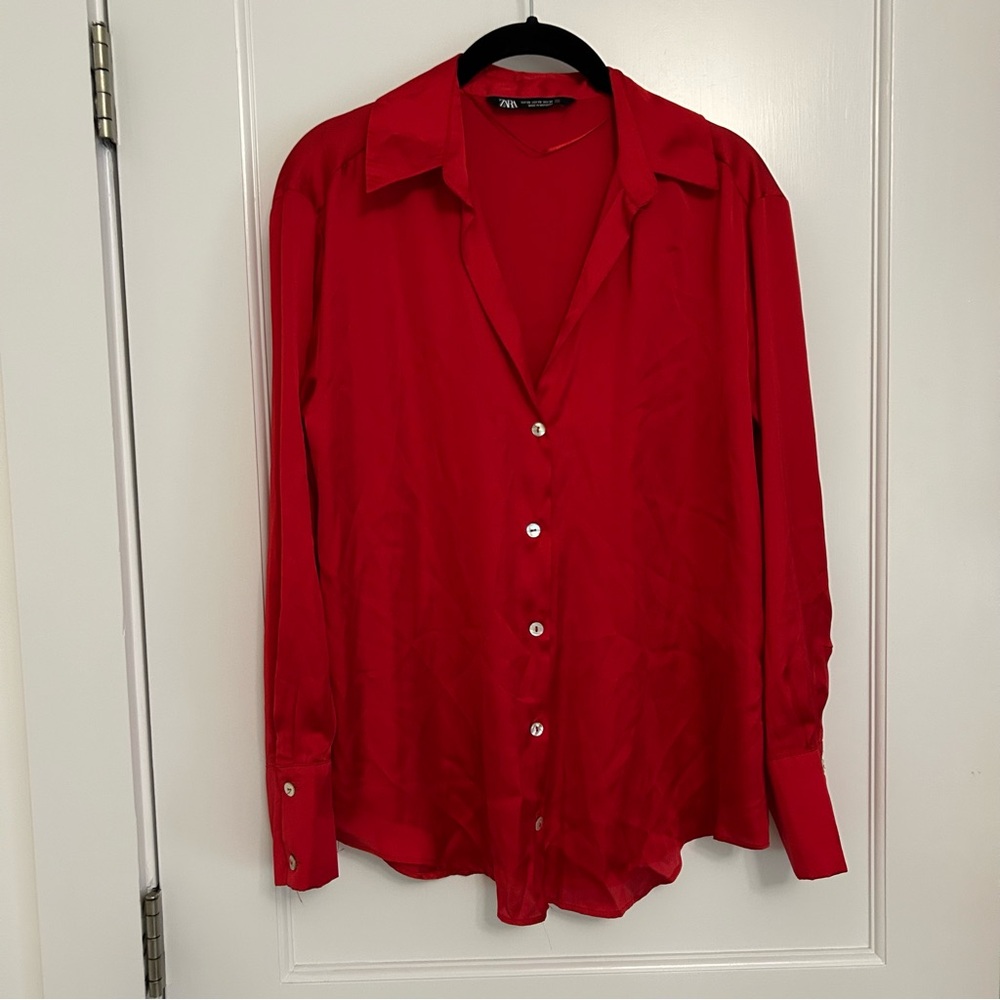 Zara Red Button-Down Shirt